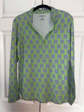 IBKUL Lime and Navy Geometric Long-Sleeve pullover